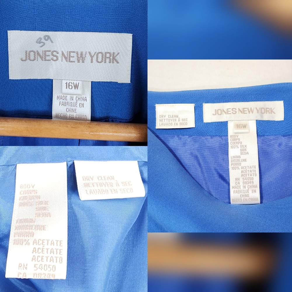 Jones New York Skirt Suit 16W Silk Blue 3 Button Business Office Luxury NEW $352 - Picture 6 of 15
